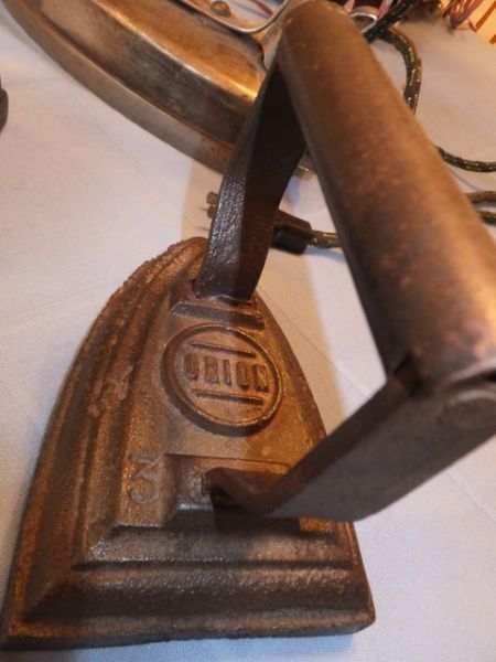 2 ANTIQUE FLAT IRONS & A VINTAGE ELECTRIC IRON