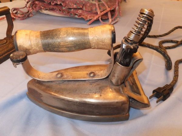 2 ANTIQUE FLAT IRONS & A VINTAGE ELECTRIC IRON