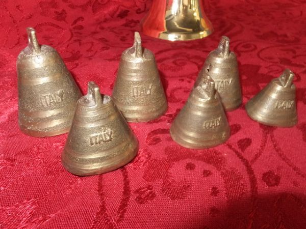 ITALIAN BRASS BELLS PLUS 2 BRASS CHRISTMAS BELLS, AN ANGEL & MORE