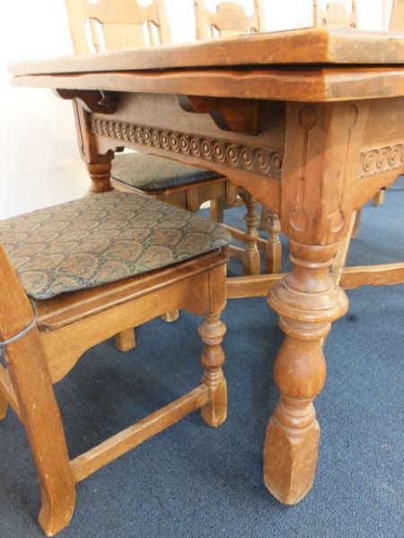 ANTIQUE WOOD TABLE WITH CHAIRS BY KARPEN