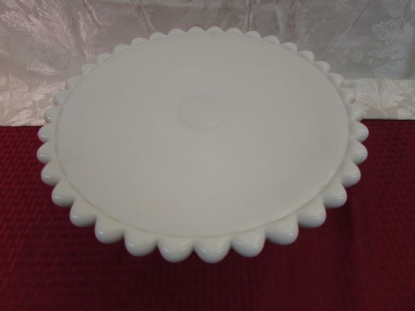 VINTAGE MILK GLASS HOBNAIL CAKE STAND
