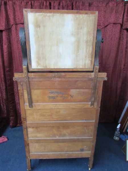 ANTIQUE DRESSER WITH ATTACHED PIVOTING MIRROR