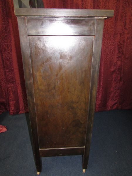 ANTIQUE DRESSER WITH ATTACHED PIVOTING MIRROR