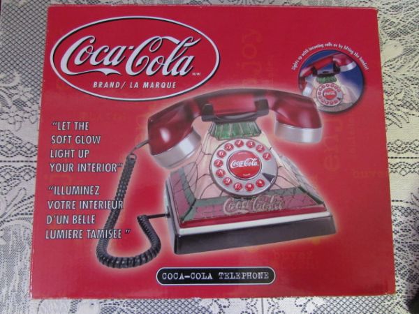 UNUSED VINTAGE,STAINED GLASS LOOK COCA COLA PHONE 