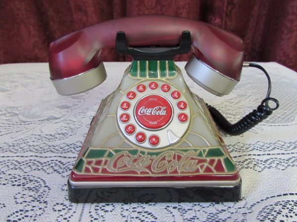 UNUSED VINTAGE,STAINED GLASS LOOK COCA COLA PHONE 