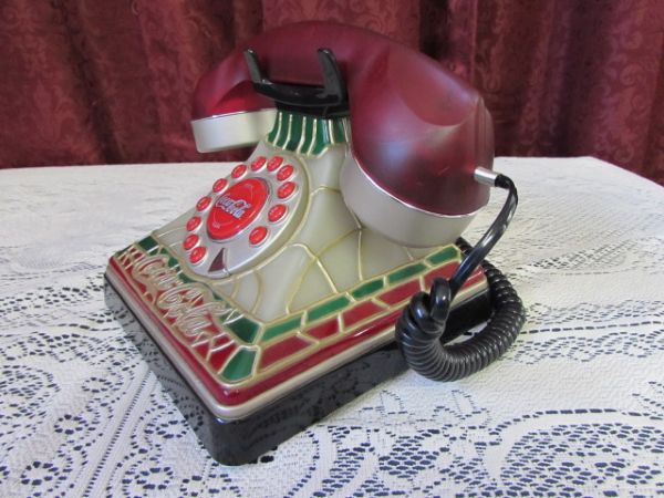 UNUSED VINTAGE,STAINED GLASS LOOK COCA COLA PHONE 
