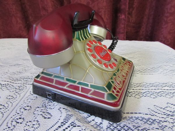 UNUSED VINTAGE,STAINED GLASS LOOK COCA COLA PHONE 