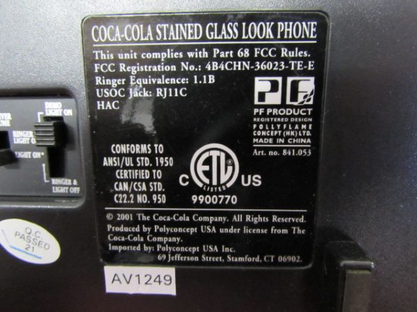 UNUSED VINTAGE,STAINED GLASS LOOK COCA COLA PHONE 