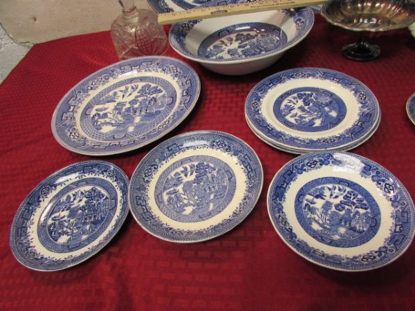 FLOW BLUE WILLOW WARE