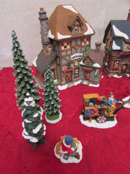 CHRISTMAS VILLAGE CERAMIC HOUSES & FIGURES.