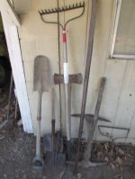 SOME USED & SOME ABUSED TOOLS - SHOVELS, BREAKER BAR . . . 