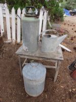 VINTAGE WATER CAN, PRIMITIVE WOOD BENCH & MORE