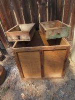 LARGE VINTAGE WOOD FREIGHT BOX & TWO SMALL WOOD BOXES