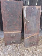 TWO ANTIQUE CABINET DOORS WITH DECORATIVE HARDWARE