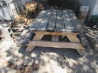 WOODEN PICNIC TABLE WITH SEATS