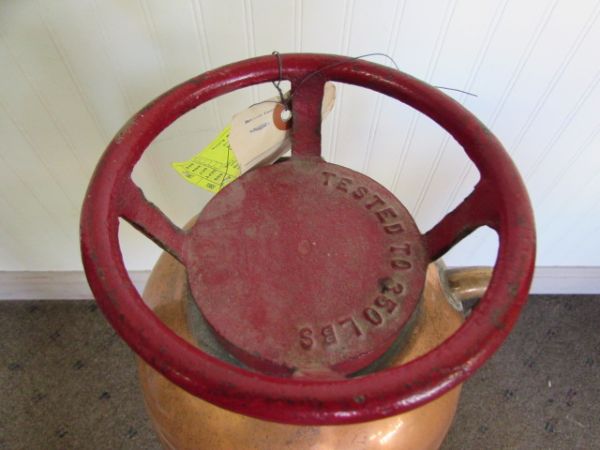 VINTAGE THE BUFFALO COPPER WITH BRASS PLATE FIRE EXTINGUISHER 