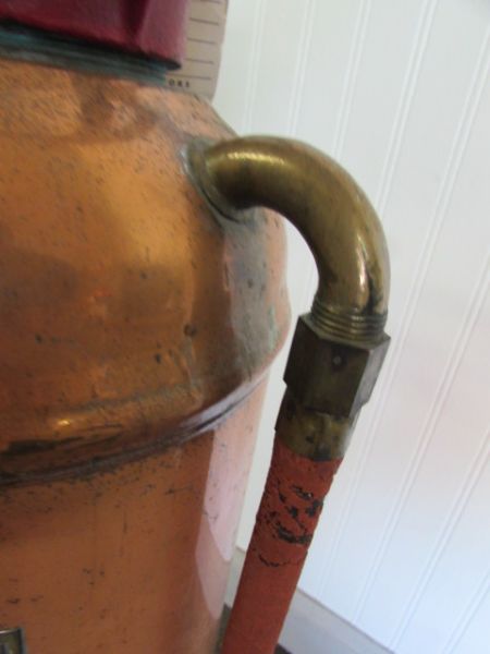 VINTAGE THE BUFFALO COPPER WITH BRASS PLATE FIRE EXTINGUISHER 