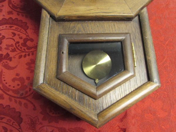 HANDSOME WOOD, WIND UP, PENDULUM WALL CLOCK 