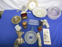 GLASSWARE AND VINTAGE PLATES AND PLATED SILVERWARE