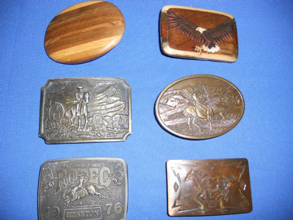 SIX COLLECTABLE BELT BUCKLES