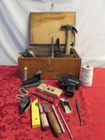 RUSTIC WOODEN CRAFTY TOOL BOX WITH EXACTO TOOLS & MORE