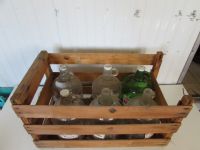 RUSTIC SLATTED WOOD CRATE WITH SIX 1 GALLON JUGS
