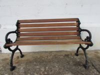 WROUGHT IRON AND WOOD PATIO BENCH