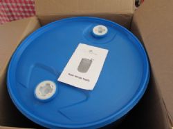 NEVER USED 55 GALLON PLASTIC WATER STORAGE DRUM WITH PUMP