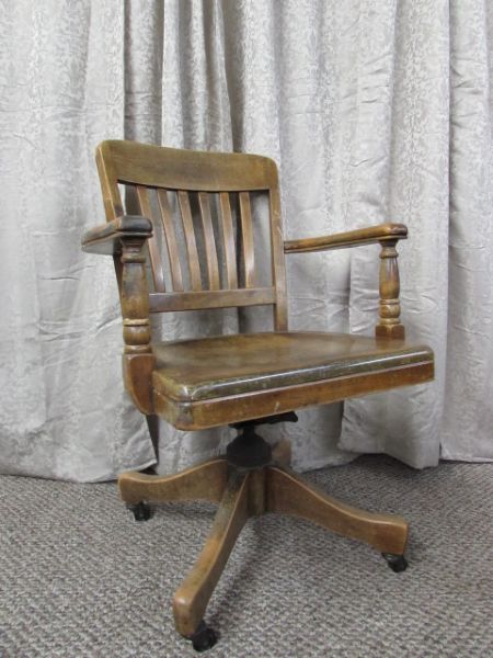 ANTIQUE WOODEN OFFICE CHAIR by B.L. MARBLE CHAIR CO.