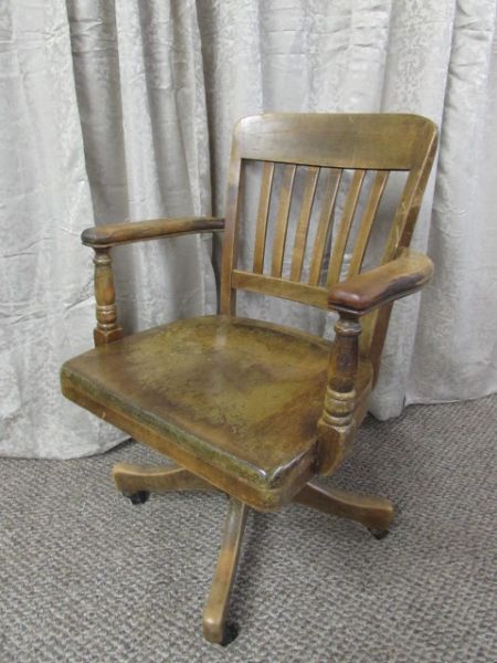 ANTIQUE WOODEN OFFICE CHAIR by B.L. MARBLE CHAIR CO.