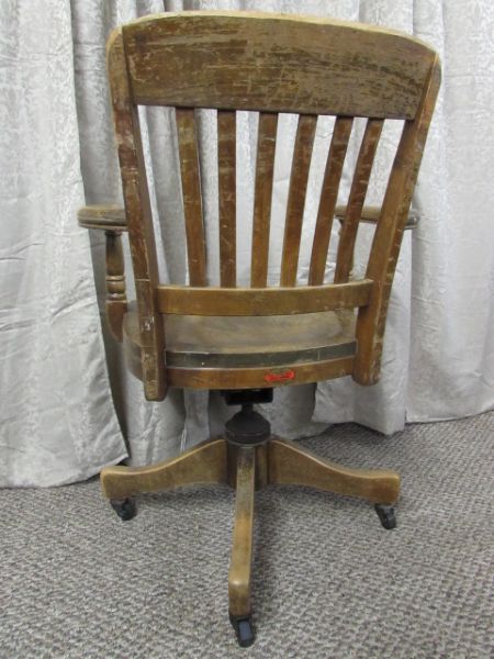 ANTIQUE WOODEN OFFICE CHAIR by B.L. MARBLE CHAIR CO.