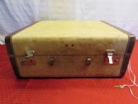 VINTAGE SUITCASE WITH LEATHER EDGE TRIM & KEY - MAKE AN END TABLE!