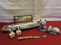 COLLECTIBLE KITTY S & P SHAKERS FROM TAKAHASHI & OTAGIRI, 4 NIB GOLD PLATED STEAK KNIVES & MORE