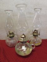 THREE ELEGANT VINTAGE HURRICANE LAMPS