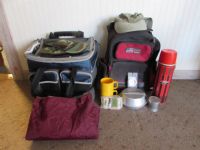 SOFT ICE CHEST, METAL THERMOS,  FOLDING CAMP CUP, COLUMBIA HAT, BACKPACK & MORE