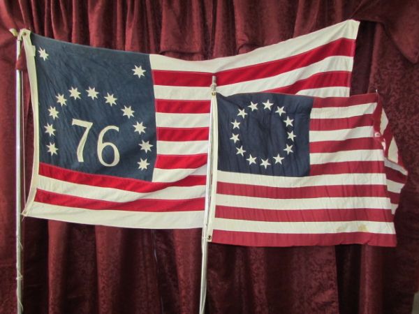 VINTAGE PIONEER SPIRIT OF '76 & BETSY ROSS AMERICAN FLAGS