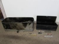 STAINLESS STEEL PARTS WASHER BASIN & BLACK METAL TOOL BOX