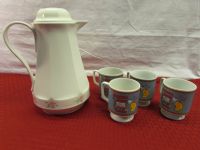 PRETTY VINTAGE THERMOS COFFEE CARAFE & COLLECTIBLE MUGS
