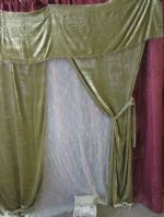 PAIR OF LUXURY DRAPES WITH SHEARS & BEADED VALANCES - NEVER USED