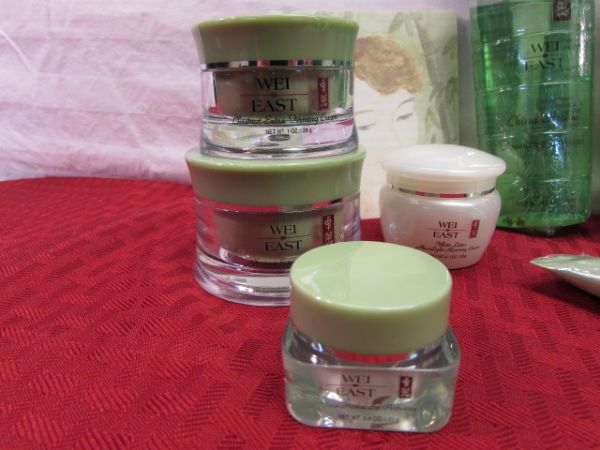 BRAND NEW WEI EAST BEAUTY PRODUCTS - CREAMS, CLEANSERS, MAKEUP MIRROR & MORE