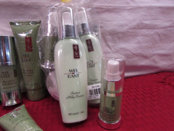 BRAND NEW WEI EAST BEAUTY PRODUCTS - CREAMS, CLEANSERS, MAKEUP MIRROR & MORE