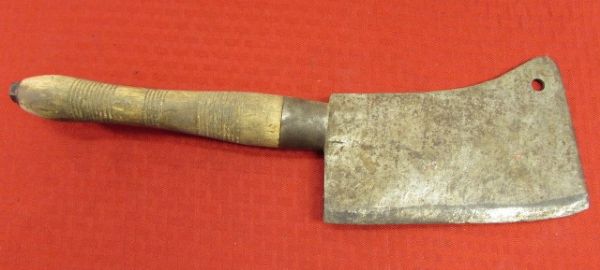 VINTAGE/ANTIQUE CLEAVER WITH CARVED WOOD HANDLE