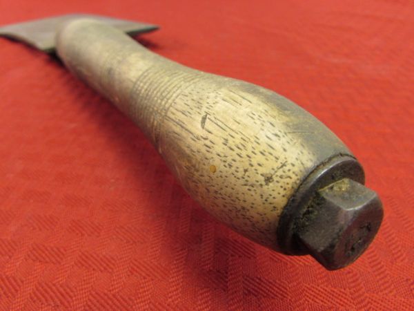VINTAGE/ANTIQUE CLEAVER WITH CARVED WOOD HANDLE