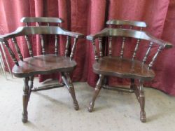 TWO VINTAGE SOLID PINE DINING ROOM CHAIRS 
