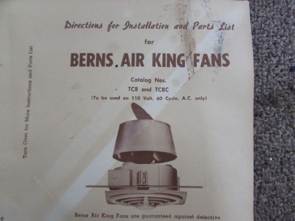  BERNS AIR KING BATHROOM EXHAUST FAN