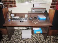 COMPUTER DESK WITH HP PRINTER, DELL KEYBOARD & MOUSE, 17" MONITOR & MORE