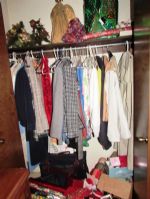 COMPLETE CLOSET CONTENTS - LOTS OF STUFF - JACKETS, VINTAGE CHRISTMAS ORNAMENTS & MORE! 