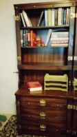 CREDENZA & HUTCH - SOLID WOOD, 3 DRAWER & BOOK SHELVES WITH BOOKS!