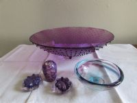 GORGEOUS VINTAGE AMETHYST ART GLASS BOWL, PAPER WEIGHTS & MORE!