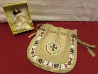 VINTAGE NATIVE AMERICAN BEADED SUEDE DRAWSTRING POUCH